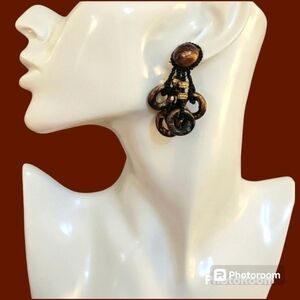 VTG CHIPITA 1980s Artisan Acrylic Ring Beaded Post Dangle Earrings